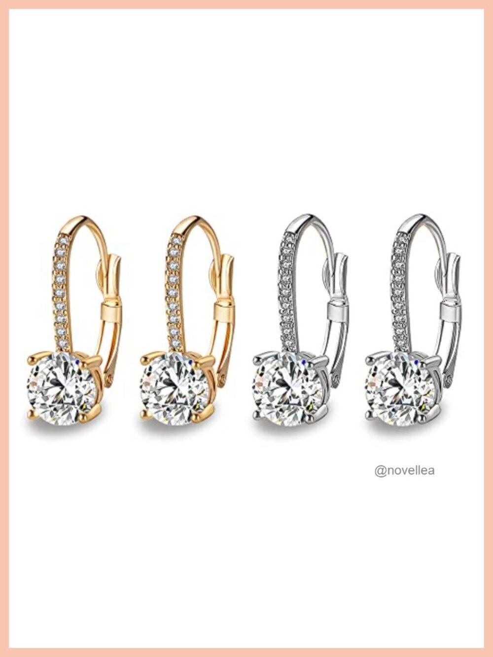 1 Carat Cubic Zirconia Hanging Lever Earrings 18K Gold Plated Oval Bridal